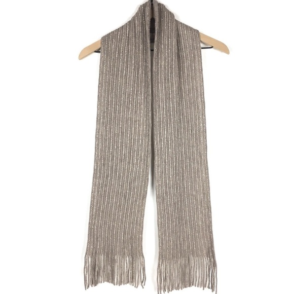 CHARMING CHARLIE Fringe Scarf Metallic Glitter Ribbed Neutral Minimalist Soft - Picture 2 of 5